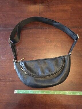 Sondra Roberts Squared Black Leather Crossbody with Gold Hardware